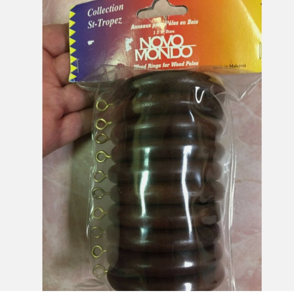NEW 10 Novo Mondo Wood Rings for Drapes Wood Curtain Poles 1 3/8" Diam 35 mm